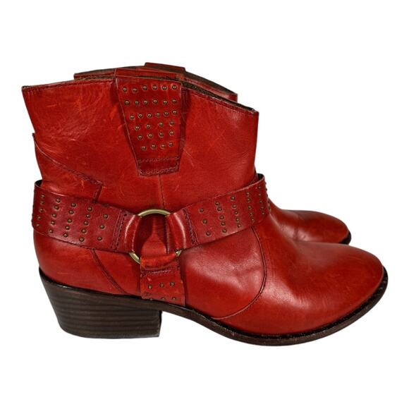 Kork-Ease Katie Red Studded Leather Ankle Booties 8 Western Harness Moto Boho - Picture 3 of 12